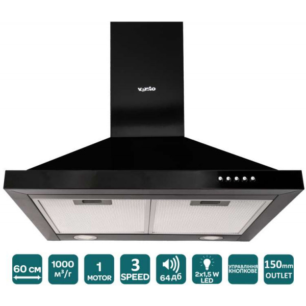 Фото - Витяжка декоративна Ventolux LAZIO 60 BK (1000) LED