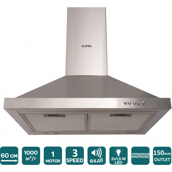 Фото - Витяжка декоративна Ventolux LAZIO 60 INOX (1000) LED