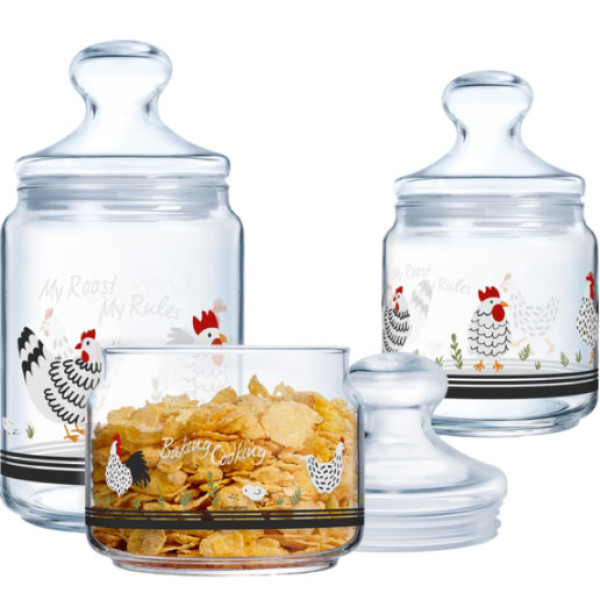 Фото - Набір ємностей для сипучих Luminarc CLUB MY ROOST MY RULE 3х0.5, 0.75, 1 л (X1075)