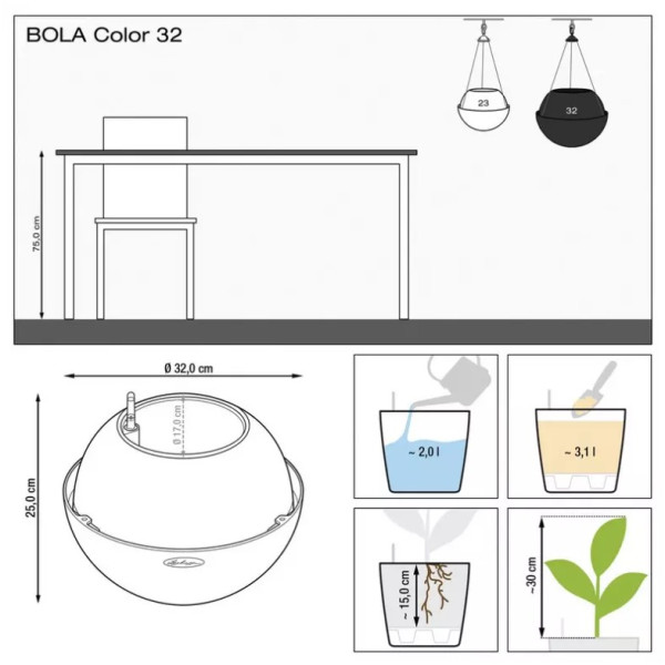 Фото - Вазон Lechuza Bola Color 32 серый (16864)