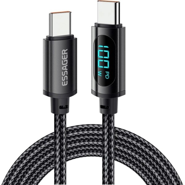 Фото - Кабель Essager Enjoy LED Digital Display USB Charging Cable Type C to Type C 100W 2m Black (EXCTT1-XYA01-P)