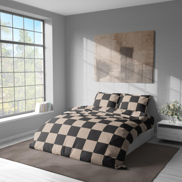 Фото - Комплект постільної білизни Lelit Бежево-Чорний P-0158 євро (1196912)