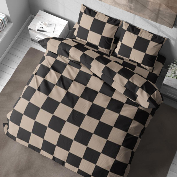 Фото - Комплект постільної білизни Lelit Бежево-Чорний P-0158 євро (1196912)