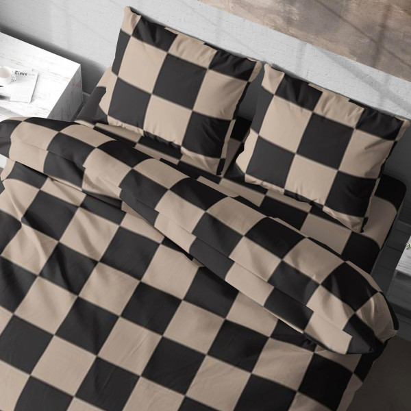 Фото - Комплект постільної білизни Lelit Бежево-Чорний P-0158 євро (1196912)