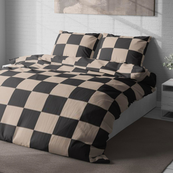 Фото - Комплект постільної білизни Lelit Полісатин Бежево-Чорний P-0158 двоспальний (1196913)