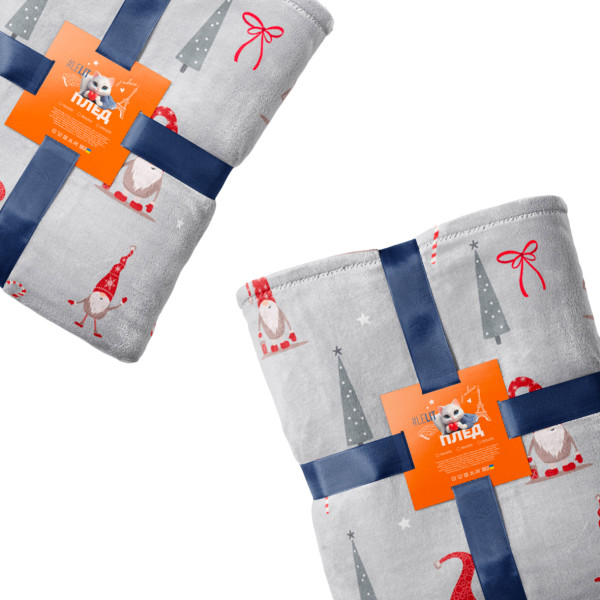 Фото - Плед полуторний Lelit Новорічний Сірий з гномами 150х200 см (1201617)