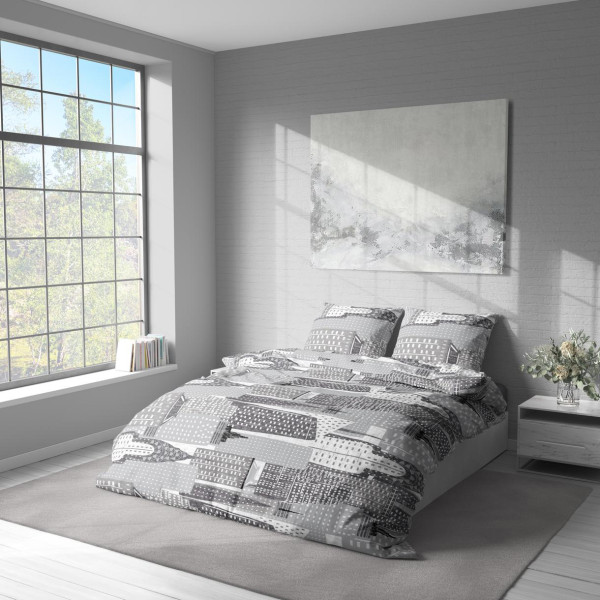 Фото - Комплект постільної білизни Lelit Бязь Сірий з принтом B-1185 полуторний (1198745)