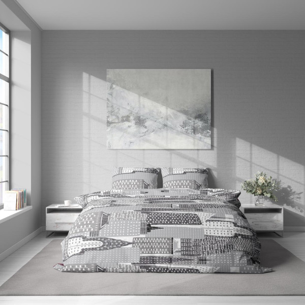 Фото - Комплект постільної білизни Lelit Бязь Сірий з принтом B-1185 полуторний (1198745)