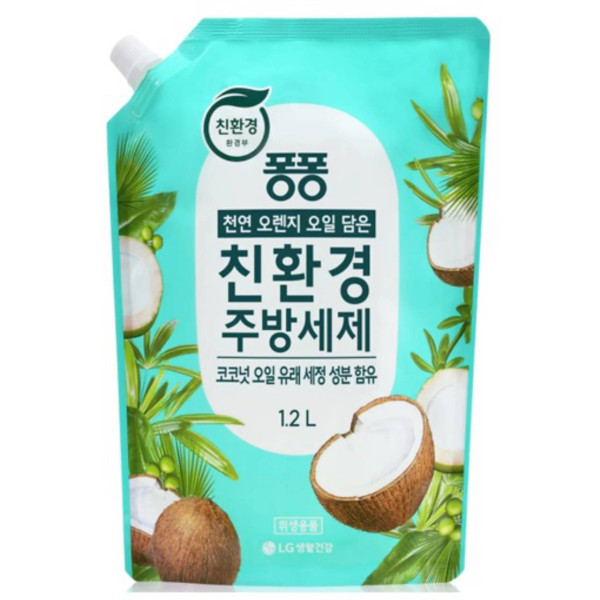 Фото - Засіб для ручного миття посуду LG Pong Pong Coconut запаска 1,2 л (8801051039436)