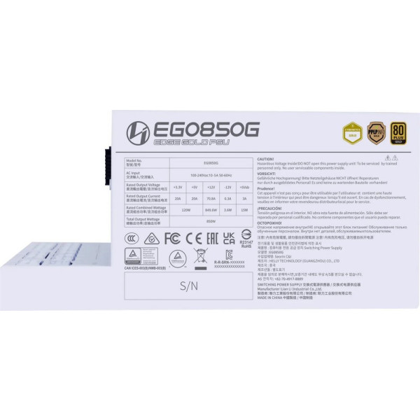 Фото - Блок живлення для ПК Lian Li EDGE GOLD 850W White, EU Cord (G9P.EG0850G.W000.EU)