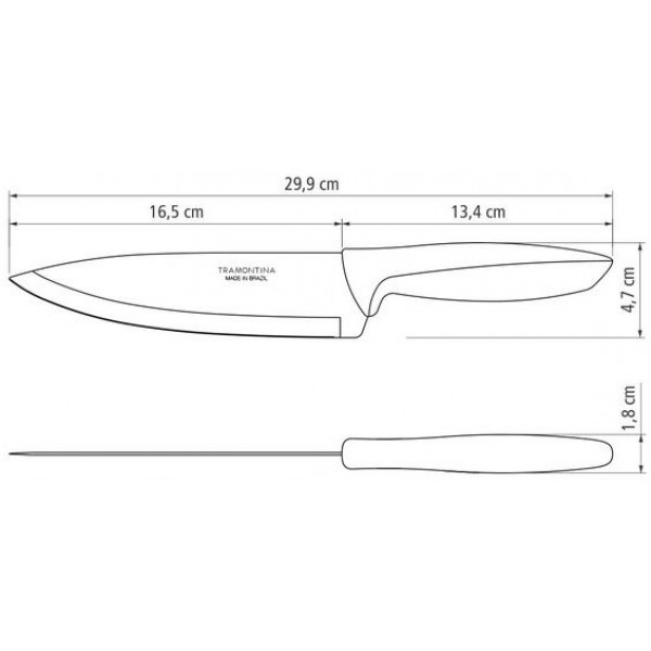 Фото - Ніж кухонний Tramontina Plenus Light Grey Chef 178 мм (23426/137)