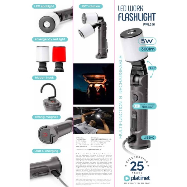 Фото - Фонарь аккумуляторный Platinet PWL240 300lm LED (PWL240)