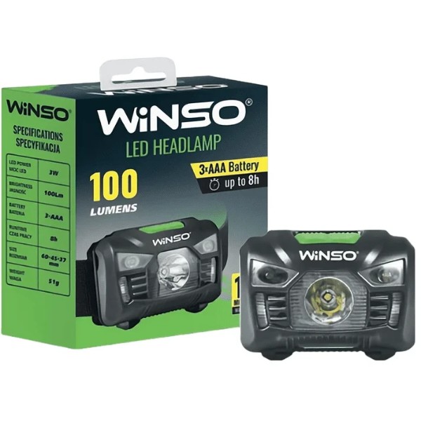 Фото - Фонарь налобный Winso 100Lm, 3W LED, 3xAAA, Sensor White/Red (750200)
