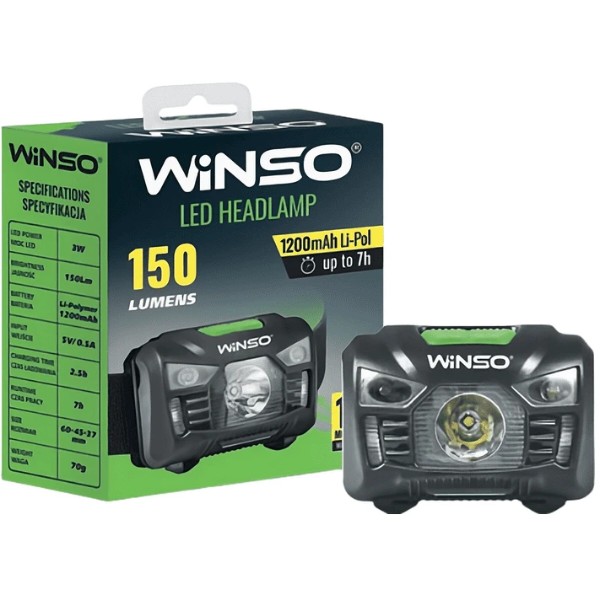 Фото - Фонарь налобный Winso 150Lm, 3W LED, 1200mAh, Sensor White/Red (750220)