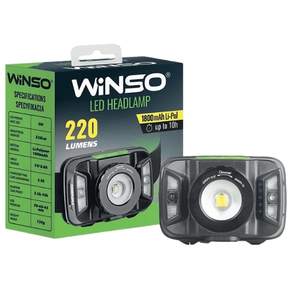 Фото - Фонарь налобный Winso 220Lm, 5W CREE XTE , 1800mAh, Zoom, Sensor White/Red (750700)