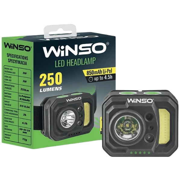 Фото - Ліхтар налобний Winso 250Lm, 3W XPE + 3W COB, 850mAh, Sensor White/Red (750620)
