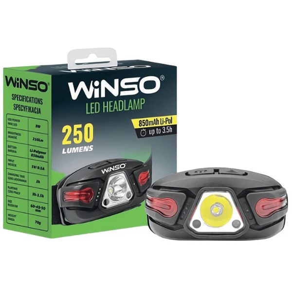Фото - Фонарь налобный Winso 250Lm, 5W LED, 850mAh, Sensor White/Red (750500)