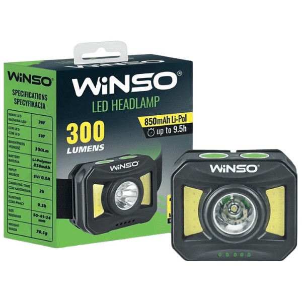 Фото - Фонарь налобный Winso 300Lm, 3W + COB, 850mAh, White/Red (750600)