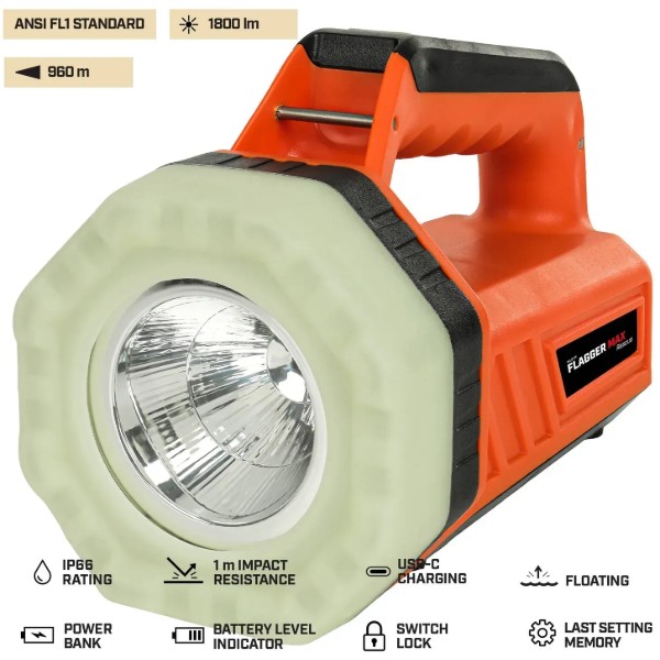 Фото - Ліхтар акумуляторний Mactronic Flagger Max Rescue (1800 Lm) White/Orange LED USB-C 8800 mAh (PSL0073R)