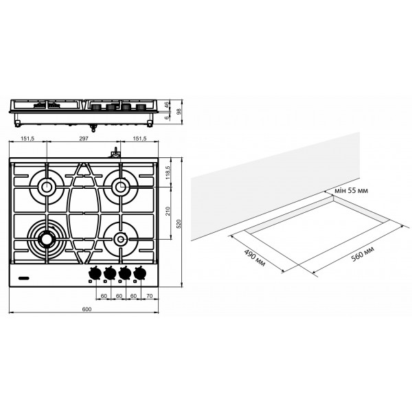 Фото - Варочная панель газовая ELEYUS LIRA 60 BL CWF