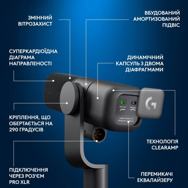 Фото - Мікрофон до комп'ютера Logitech G Yeti Studio Active Dynamic XLR Broadcast Microphone with ClearAmp Black (988-000565)
