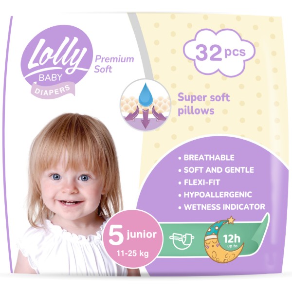 Фото - Одноразові підгузки Lolly Premium Soft Розмір 5 (11-25 кг.), 32 шт. (4820174981051)