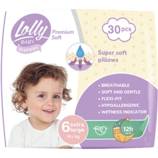 Фото - Одноразовые подгузники Lolly Premium Soft Размер 6 (16 кг.), 30 шт. (4820174981068)
