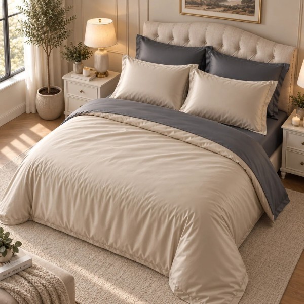 Фото - Комплект постільної білизни Love You 200×220 сатин 300TC антрацит/тауп (ly62041)