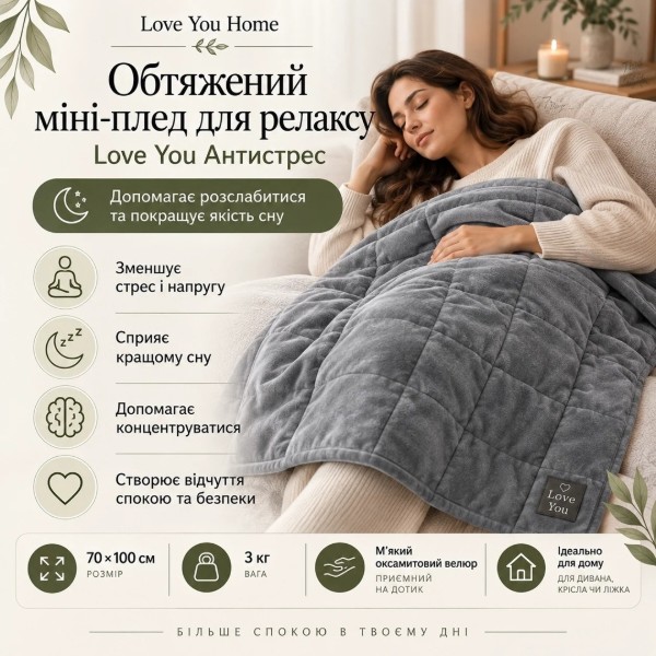 Фото - Плед односпальный Love You Отягощенный 70×100 см 3кг (ly4721)
