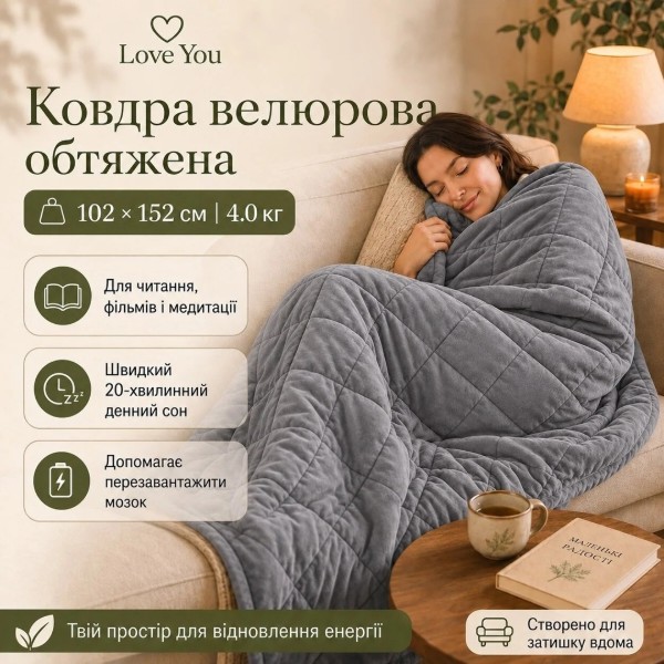 Фото - Ковдра літня полуторна Love You велюрова обтяжена антистресова 102х152 см (ly4715)