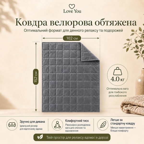 Фото - Ковдра літня полуторна Love You велюрова обтяжена антистресова 102х152 см (ly4715)