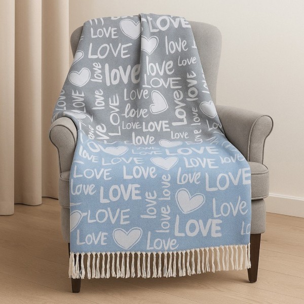 Фото - Плед полуторний Love You Love сіро-блакитний 140x200 см (4707)