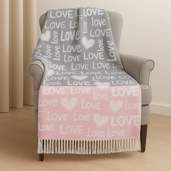 Фото - Плед полуторный Love You Love серо-розовый 140x200 см (4708)