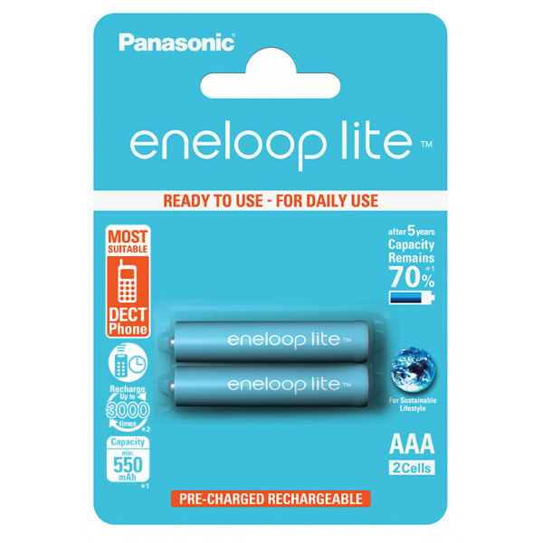 Фото - Аккумулятор тип AAA Panasonic Eneloop Lite AAA 550 2BP mAH NI-MH (BK-4LCCE/2BE)
