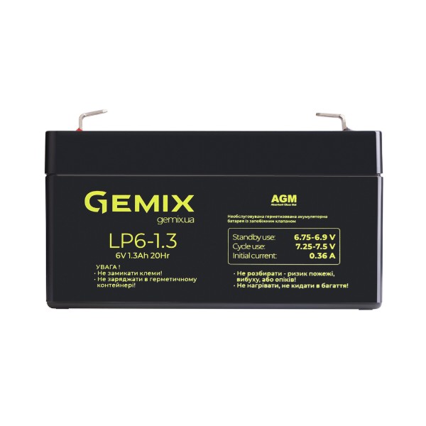 Фото - Аккумулятор для ИБП Gemix LP6-1.3 Фото - Аккумулятор для ИБП Gemix LP6-1.3