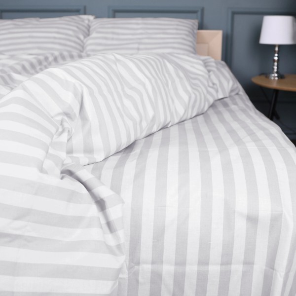 Фото - Комплект постільної білизни MirSon King Size 220x240 17-0600 Stripe White Gray Бязь (2200008048310)