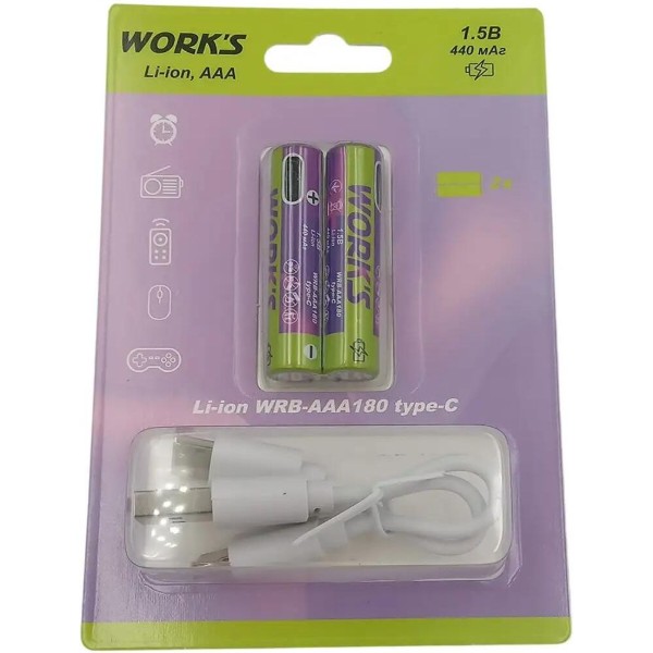 Фото - Элемент питания тип LR06-AA/LR03-AAA Works WRB-AAA180/AAA/type-c 440mAh 2 шт.