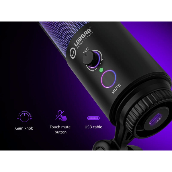 Фото - Мікрофон для комп'ютера бездротовий Lorgar Voicer SMP40 RGB з бездротовою кнопкою Black (LRG-SMP40-BK)