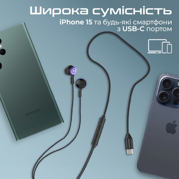 Фото - Наушники вкладыши проводные Promate lumibuds-c.black