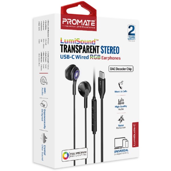 Фото - Наушники вкладыши проводные Promate lumibuds-c.black