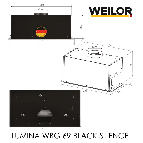 Фото - Вытяжка встраиваемая Weilor LUMINA WBG 69 BLACK SILENCE