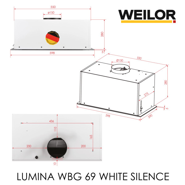 Фото - Витяжка вбудована Weilor LUMINA WBG 69 WHITE SILENCE