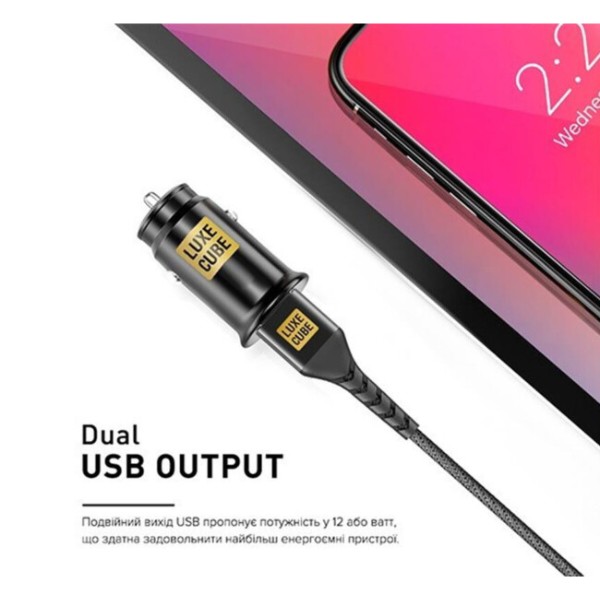 Фото - Автомобільний зарядний пристрій Luxe Cube 2USB 12W Black (8886899698465)