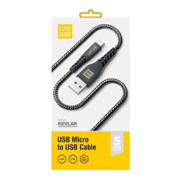 Фото - Кабель Luxe Cube Kevlar USB-microUSB 1.2m Black (8886668686242)