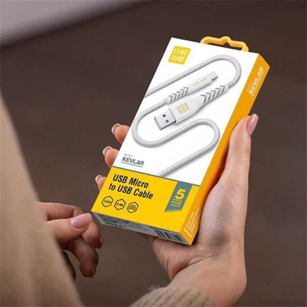 Фото - Кабель синхронізації даних Luxe Cube Kevlar USB-microUSB 1.2m White (8886668686266)