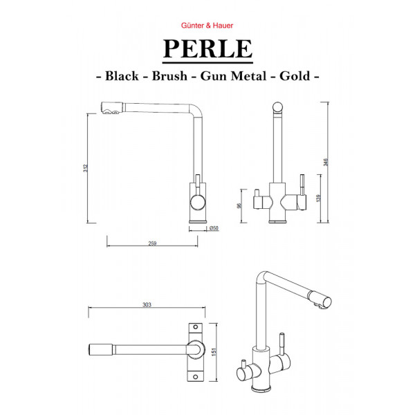 Фото - Кухонний змішувач Gunter & Hauer PERLE Gun Metal