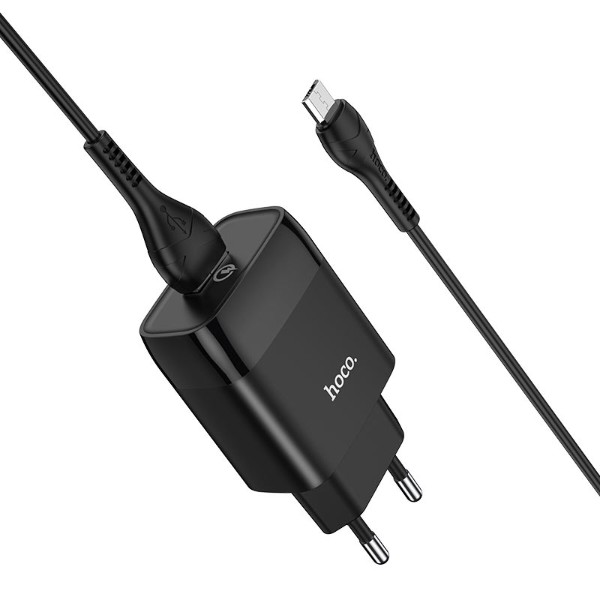 Фото - Мережевий зарядний пристрій HOCO C72Q QC3.0 charger set(Micro) 18W Black (6931474732521)