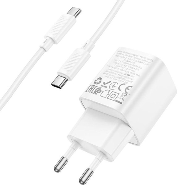 Фото - Мережевий зарядний пристрій HOCO C147A Charm PD20W+QC3.0 charger set (C to C)(EU) White (6942007630290)