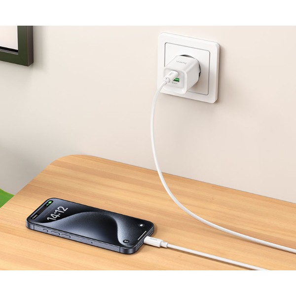 Фото - Мережевий зарядний пристрій HOCO C147A Charm PD20W+QC3.0 charger set (C to C)(EU) White (6942007630290)