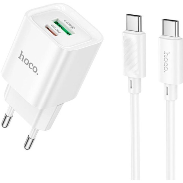 Фото - Мережевий зарядний пристрій HOCO C147A Charm PD20W+QC3.0 charger set (C to C)(EU) White (6942007630290)